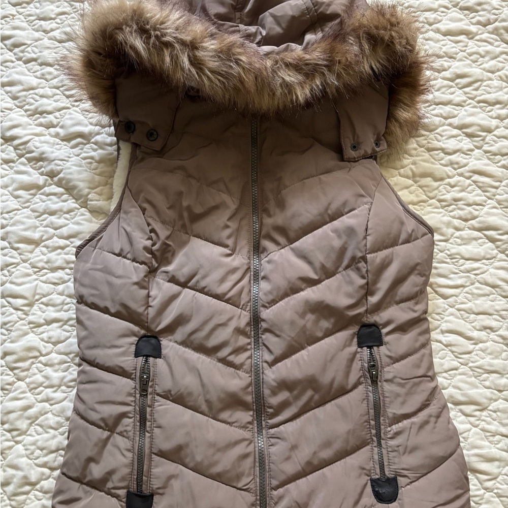 GreenTea Tan Quilted Vest with High Collar